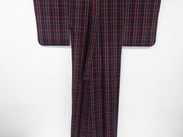  格子織り出し米沢紬着物アンサンブル